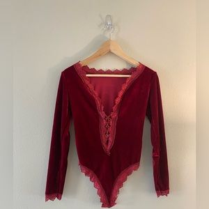 Red Velvet Bodysuit Never Worn Frederick’s of Hollywood Size Medium